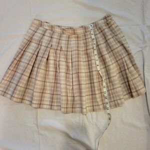 Selfie Plaid Pleated Brown Mini Skirt Large